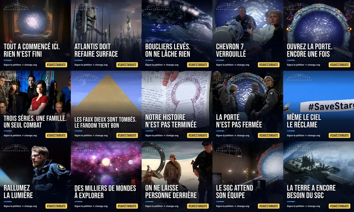 Aperçu de visuels du kit #SaveStargate, avec de vraies photos de la saga