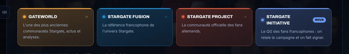Les cartes des communautés qui soutiennent la campagne, chacune aux couleurs de son logo